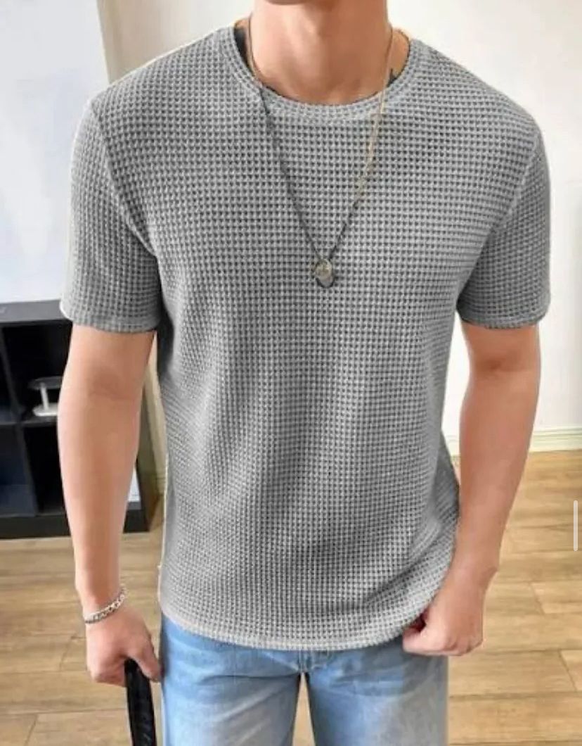 GREY WAFFLE KNITTED TEE