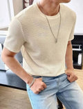 BEIGE WAFFLE KNITTED TEE