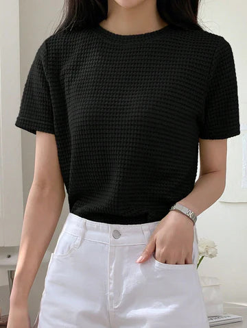 Waffle Knitted Black tee | Women