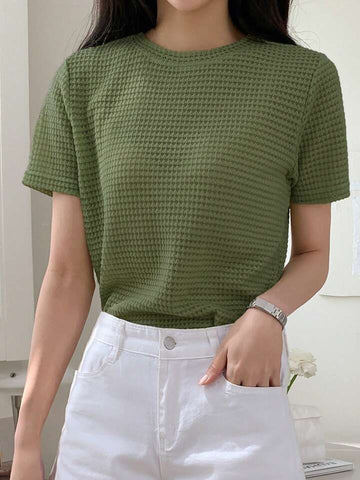 Waffle Knitted Olive Green tee | Women