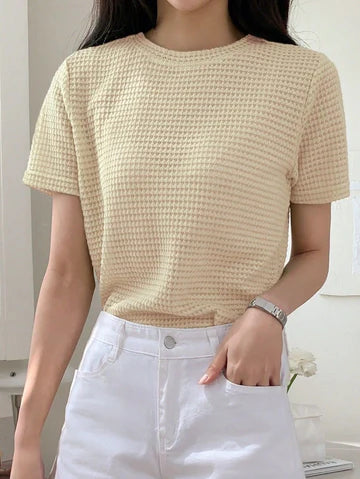 Waffle Knitted Beige Tee | Women