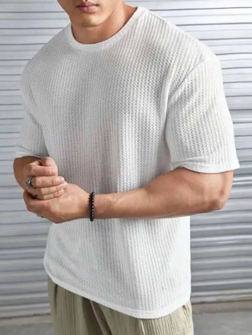 WHITE WAFFLE KNITTED TEE