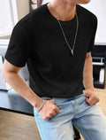 BLACK WAFFLE KNITTED TEE