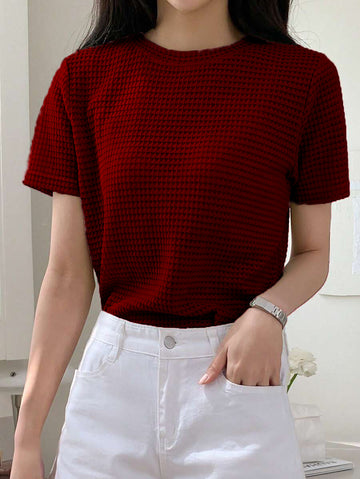 Waffle Knitted Maroon Tee | Women